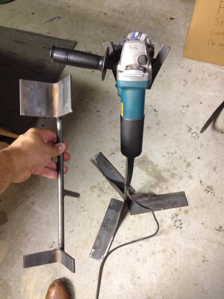 Tool stand:  grinder attachment in use with another view of torch holder